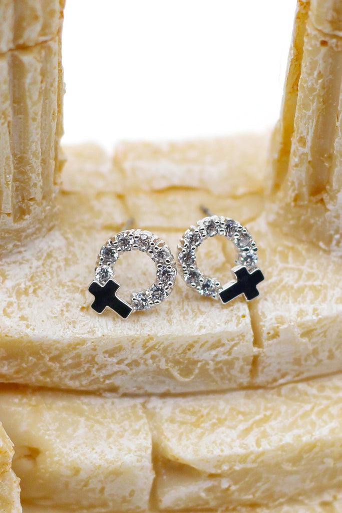 small cross crystal earring necklace set