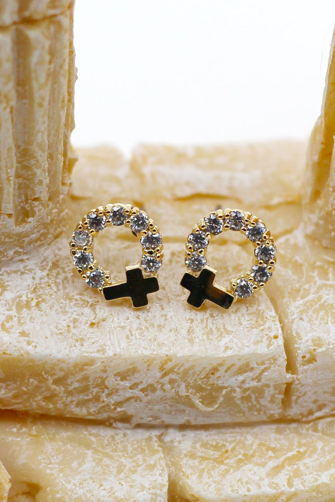 golden cross earrings necklace crystal set