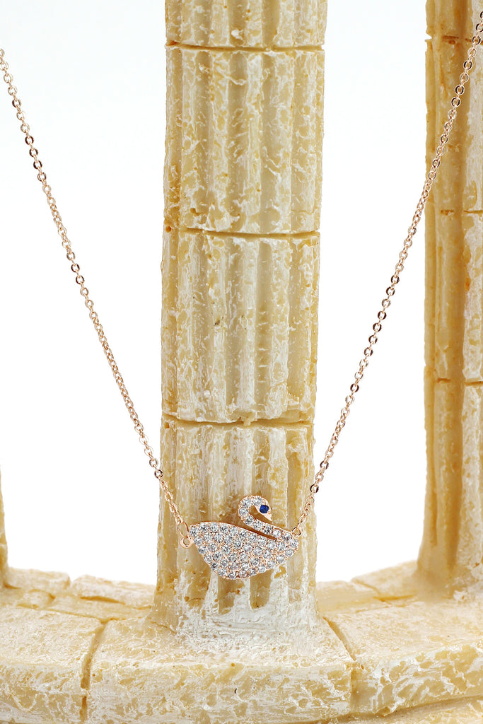 delicate blue eyes crystal swan necklace