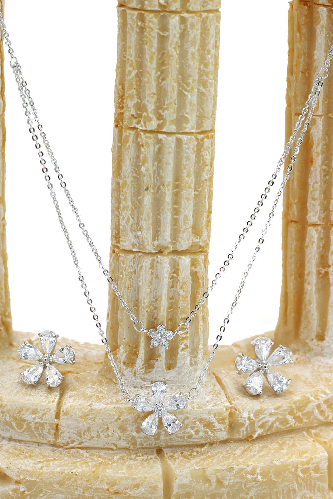 duplexes mini flowers crystal necklace earrings set