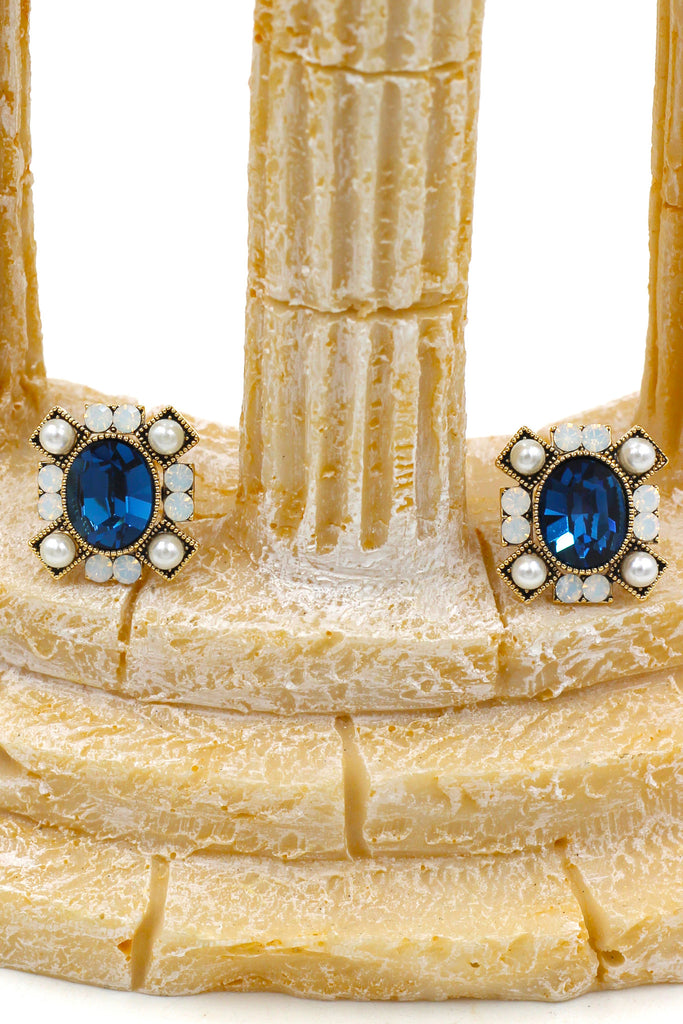 elegant colour crystal and pearl gold rim earrings