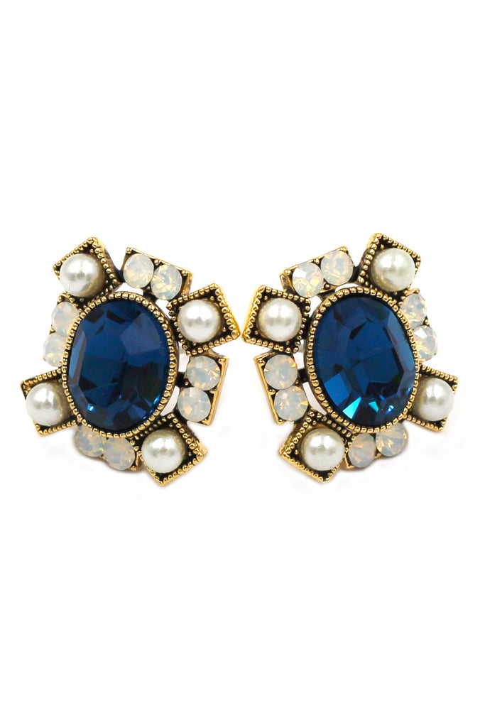 elegant colour crystal and pearl gold rim earrings