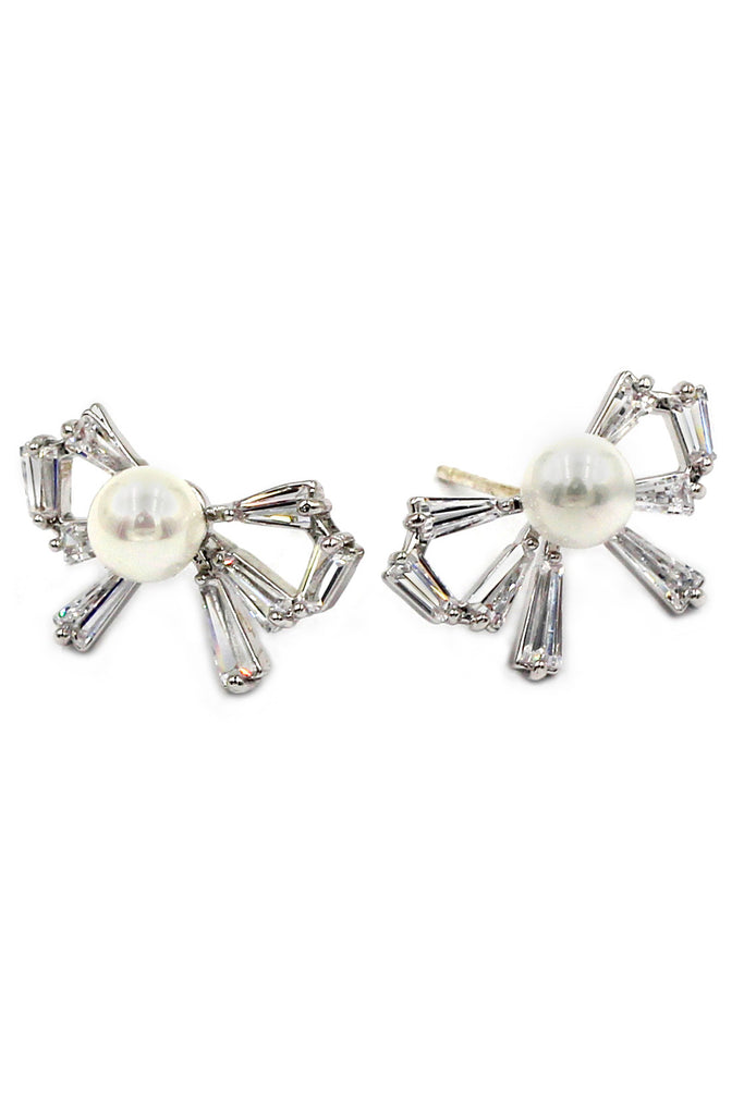 simple rosette crystal and pearl necklace earrings set