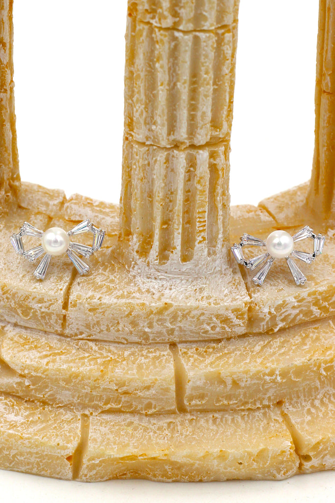 simple rosette crystal and pearl earrings