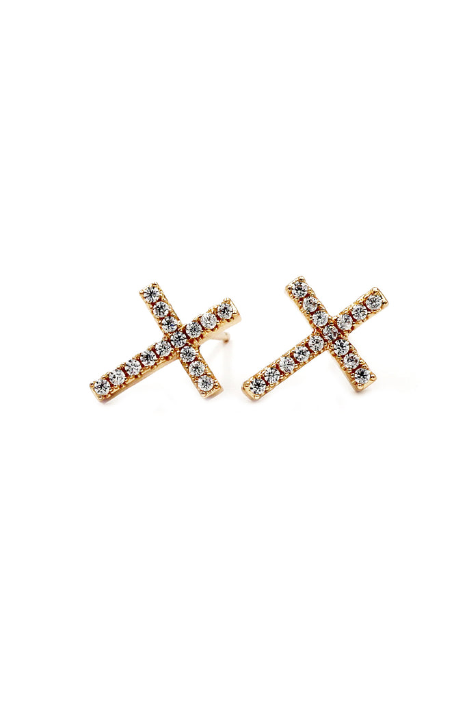 simple gold mini cross earrings necklace set