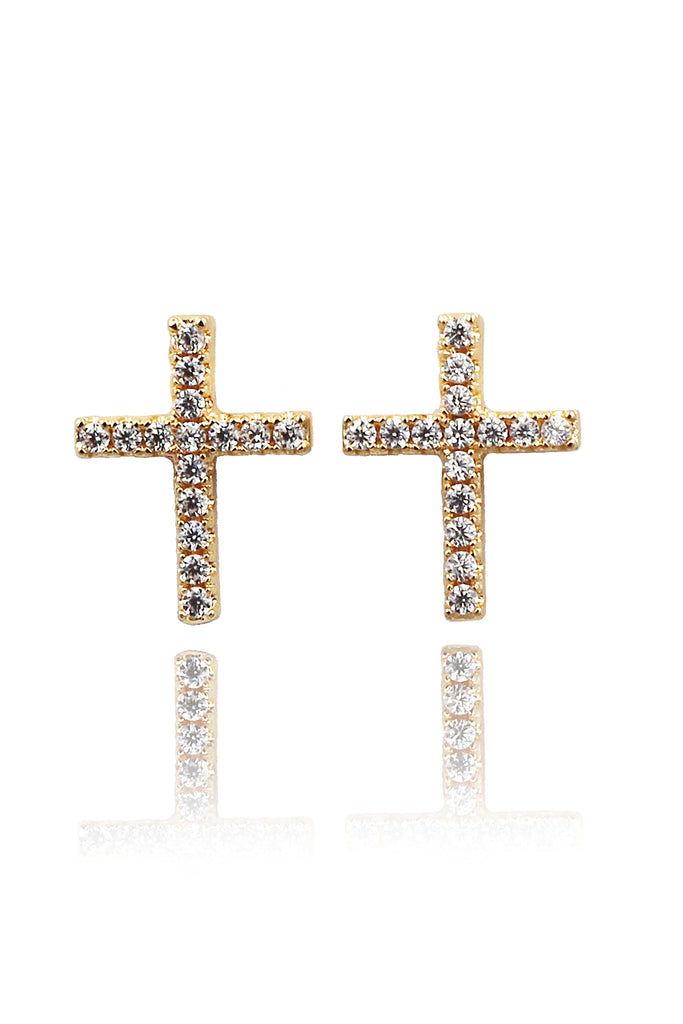 simple gold mini cross earrings necklace set
