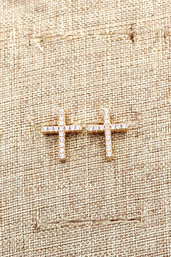 simple gold mini cross earrings necklace set