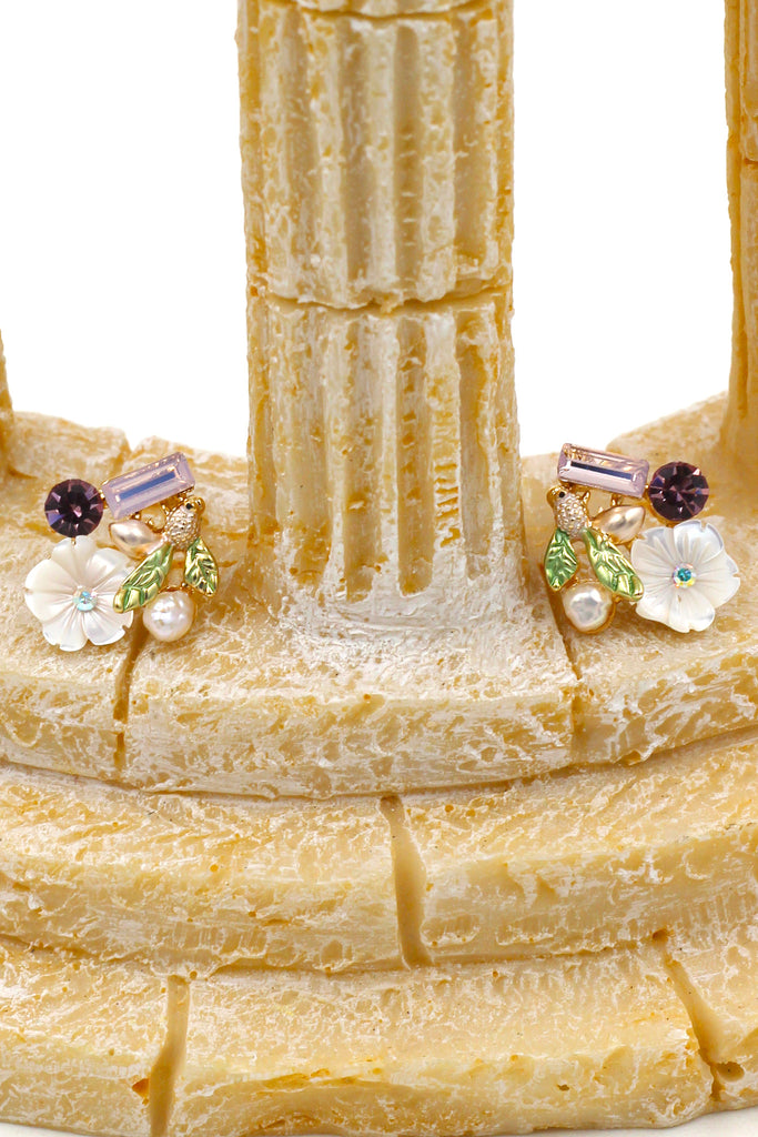 lovely flower and little bird crystal earrings