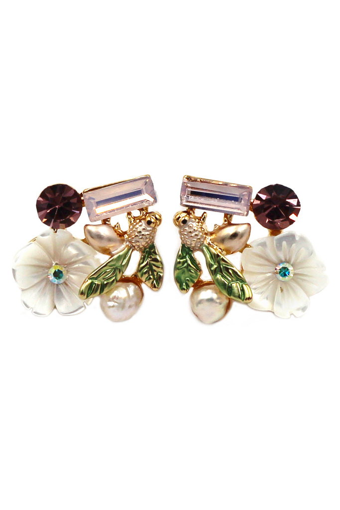 lovely flower and little bird crystal earrings