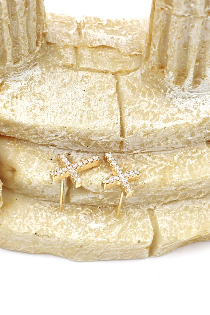 golden mini cross crystal earrings