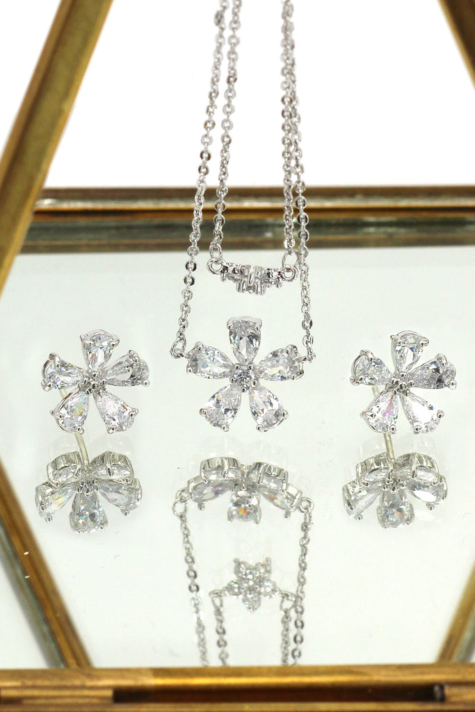 duplexes mini flowers crystal necklace earrings set
