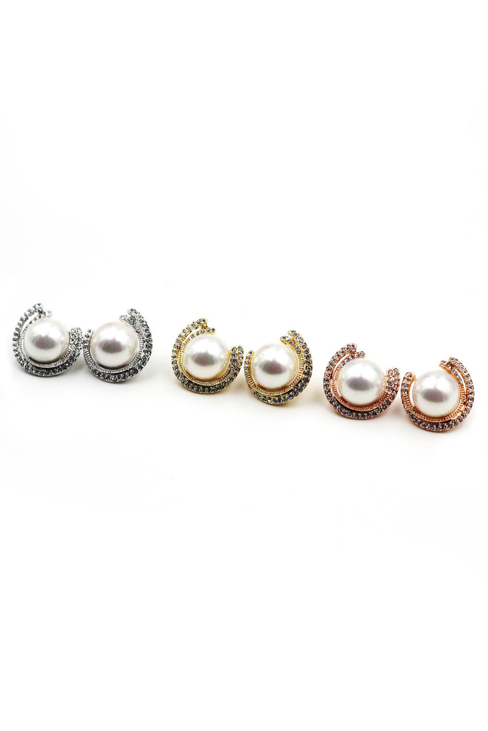 fashion round pearl crystal earrings