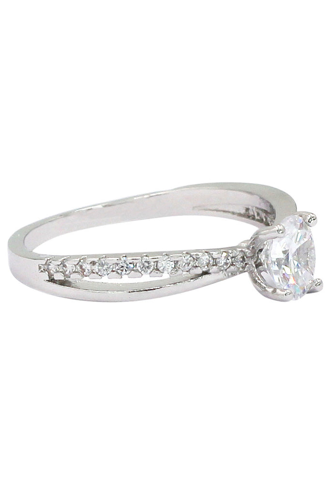 fashion embed crystal silver ring
