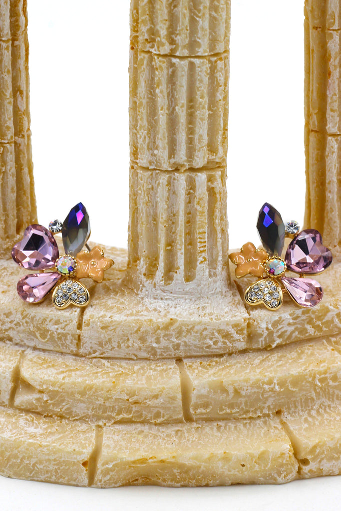 lovely cordate flower purple crystal earrings