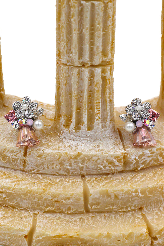 cute pink skirt flower earrings necklace set