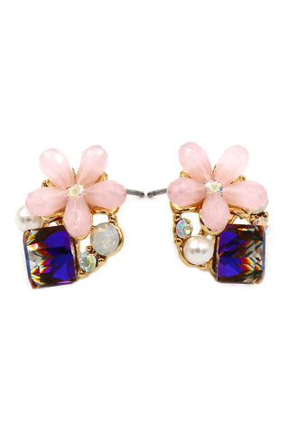 colorful square crystal golden earrings