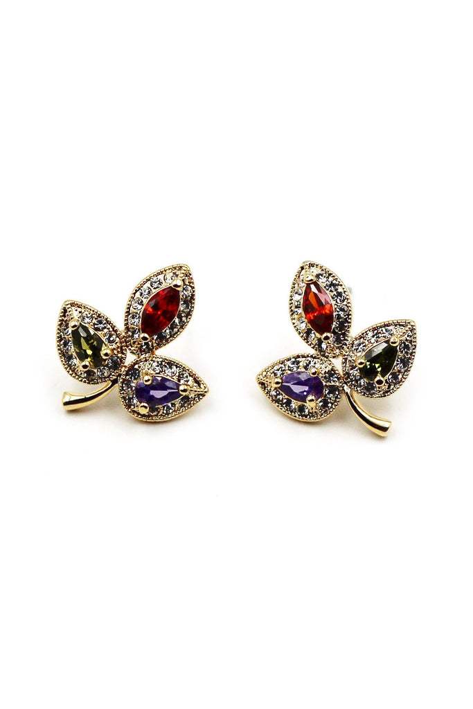 retro three leaves crystal erarrings necklace set