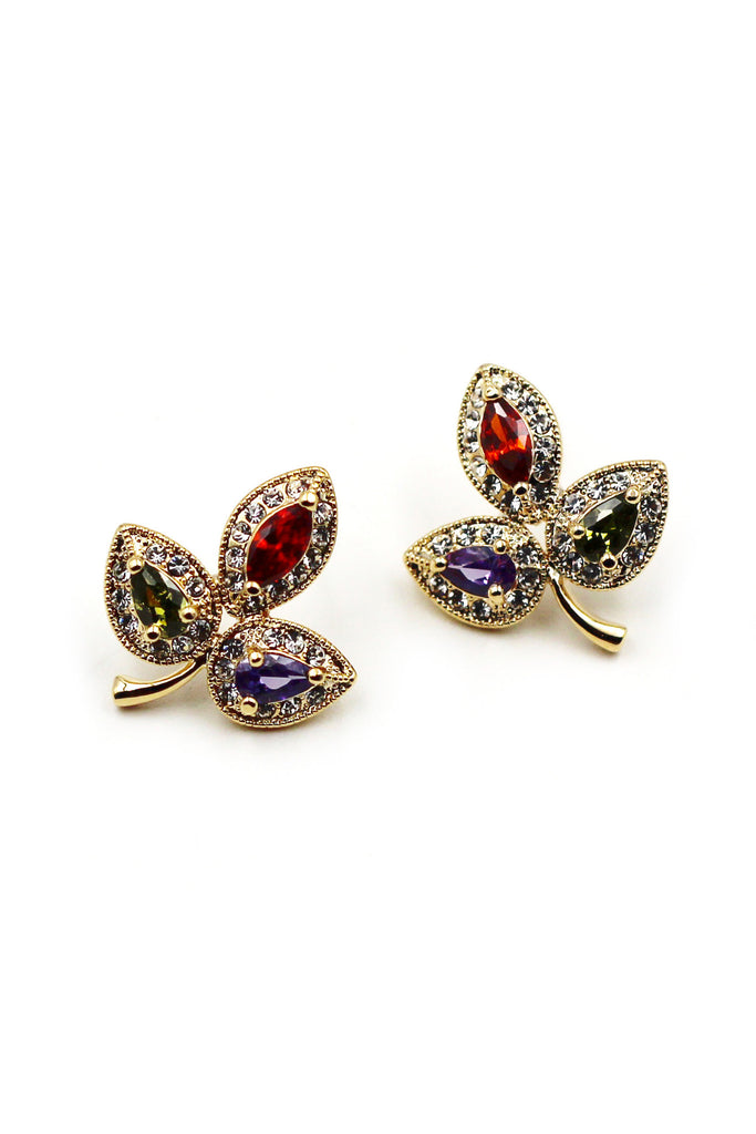 Retro Three Leaves crystal earrings