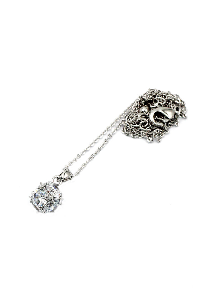 silver mini crystal ball necklace