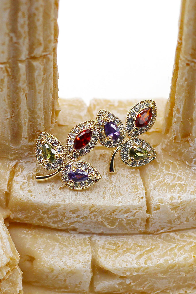 Retro Three Leaves crystal earrings