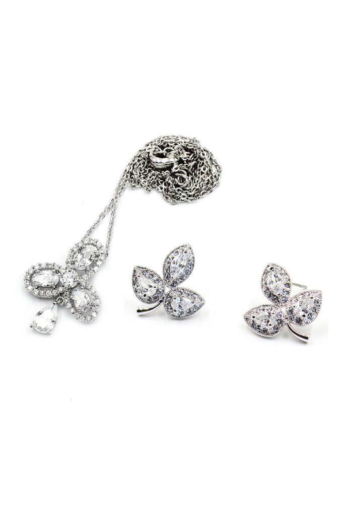 silver leaf crystal earrings necklace set