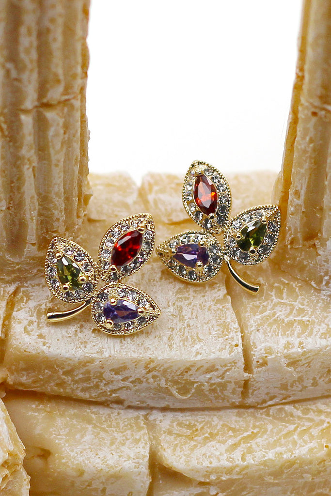 Retro Three Leaves crystal earrings