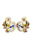stylish crystal oval and flower earrings