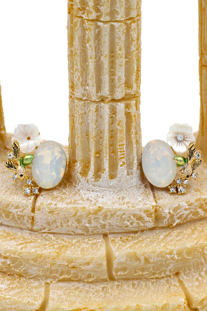 stylish crystal oval and flower earrings