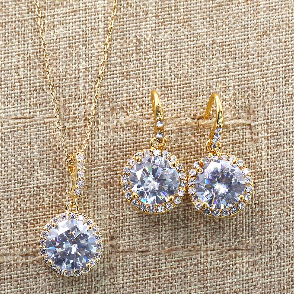 shiny small pendant clavicle chain earrings set
