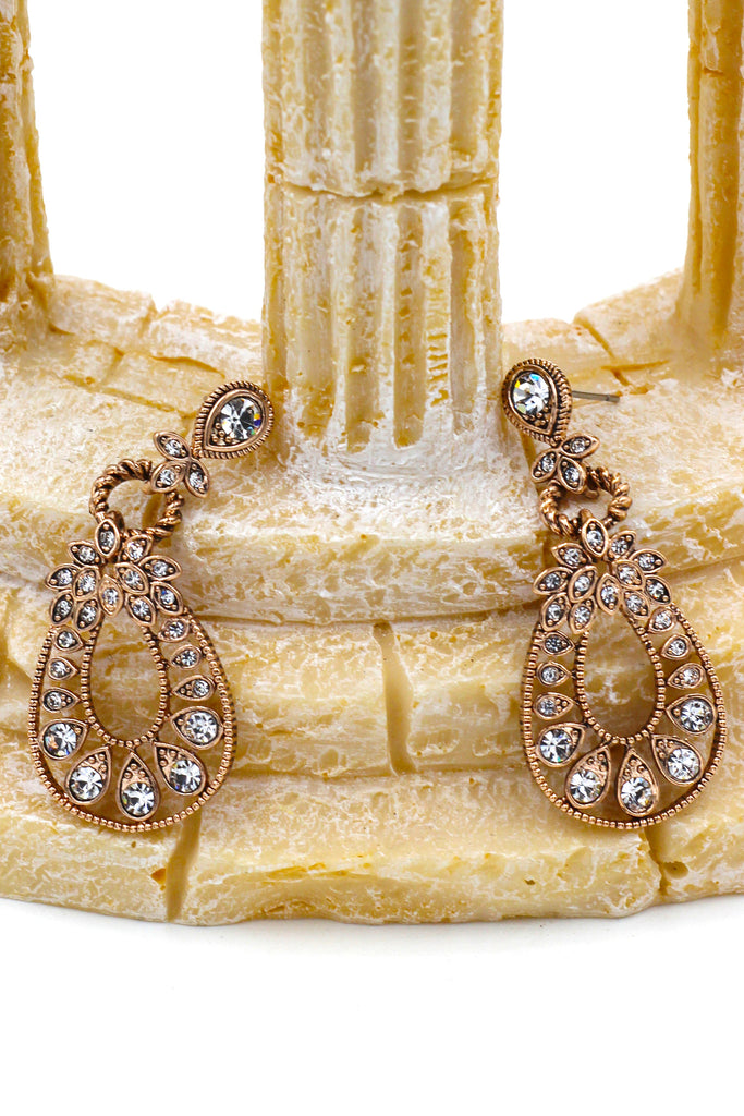 classic crystal pendant golden earrings