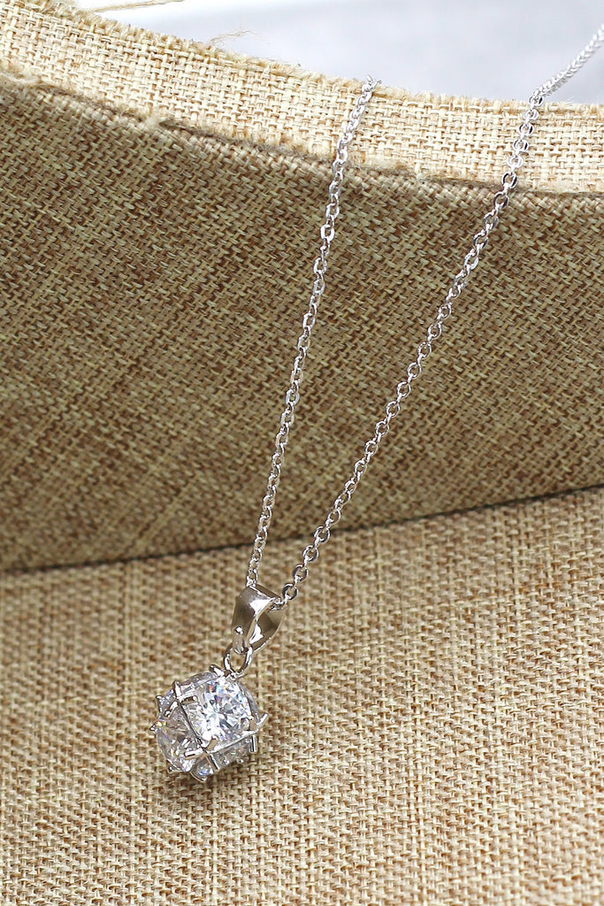 silver mini crystal ball necklace