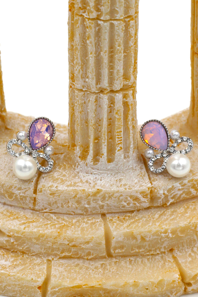 elegant pearl and crystal silver earrings