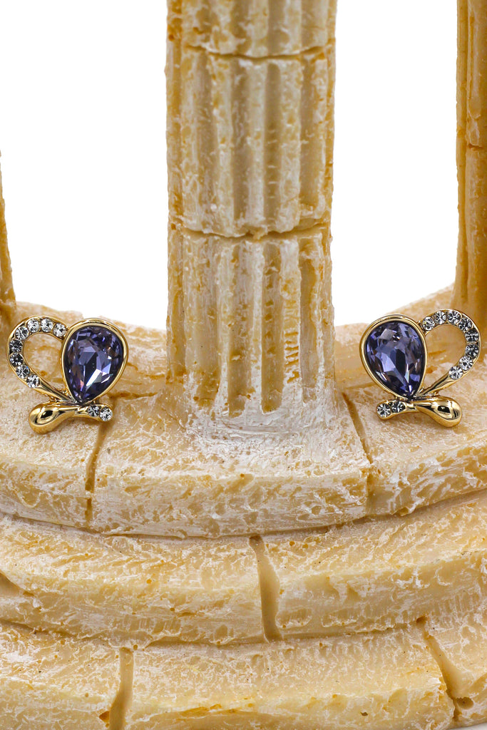 lovely asymmetry golden heart purple crystal earrings