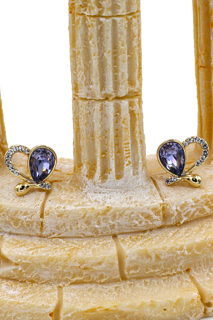 lovely asymmetry golden heart purple crystal earrings