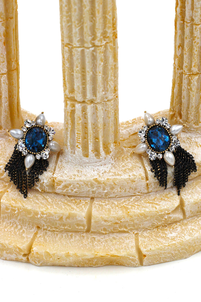 classical blue crystal pearl earrings