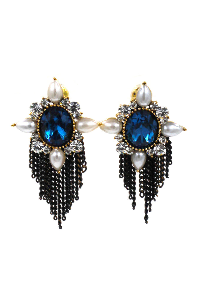 classical blue crystal pearl earrings