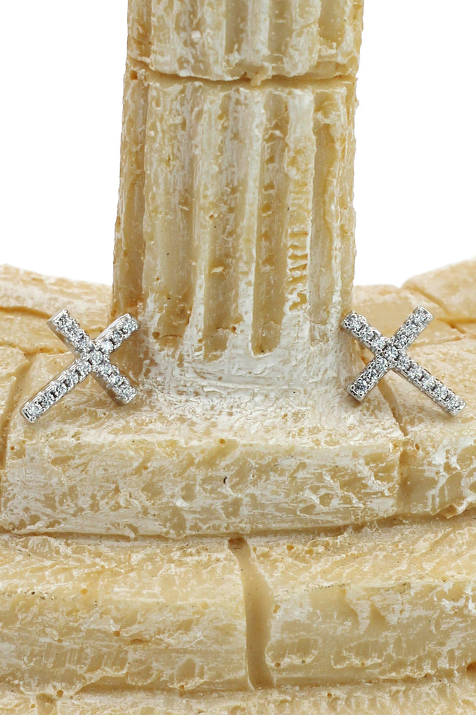 micro-set crystal cross earrings