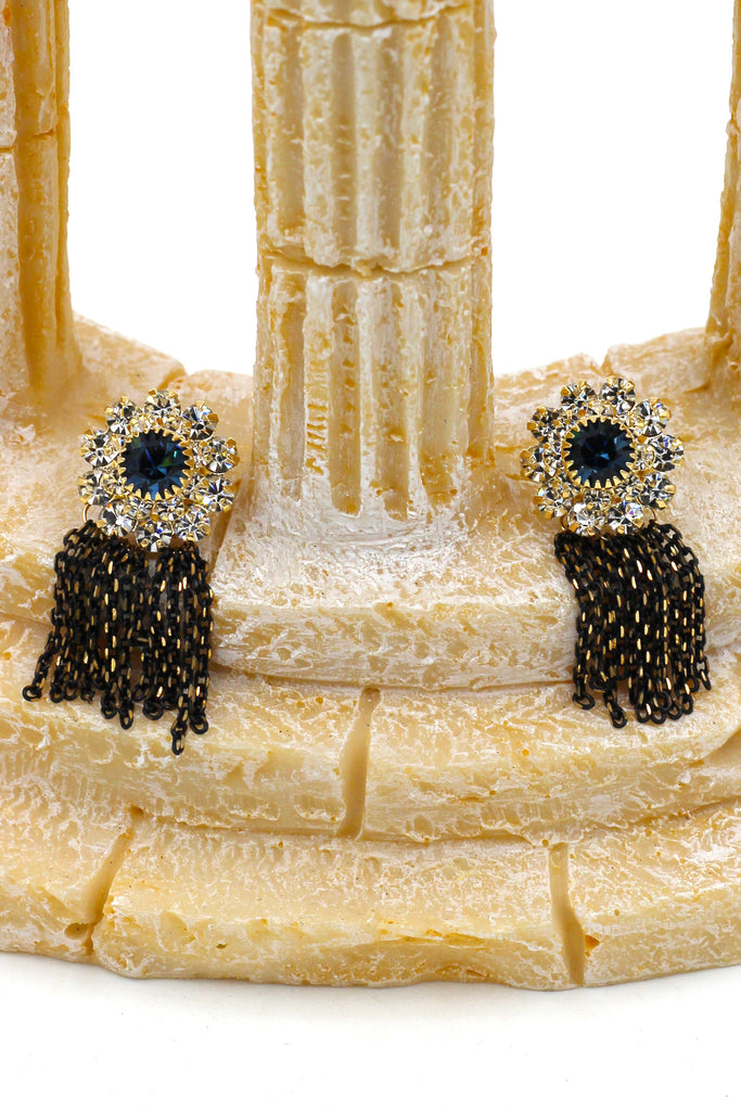 elegant crystal sunflower tassel earrings