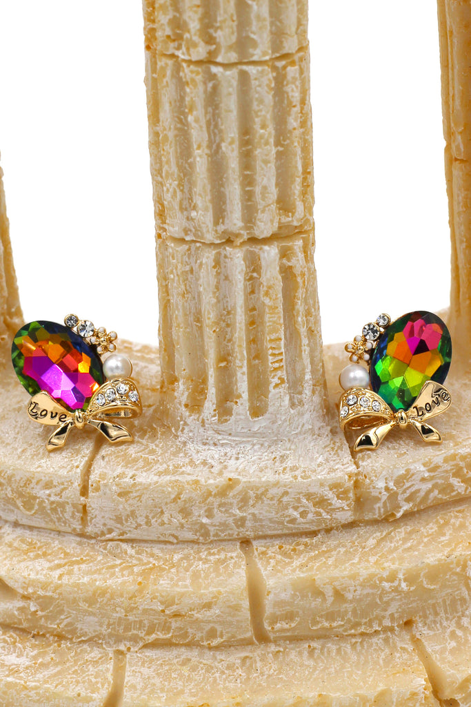 elegant oval diamond bowknot gold earrings