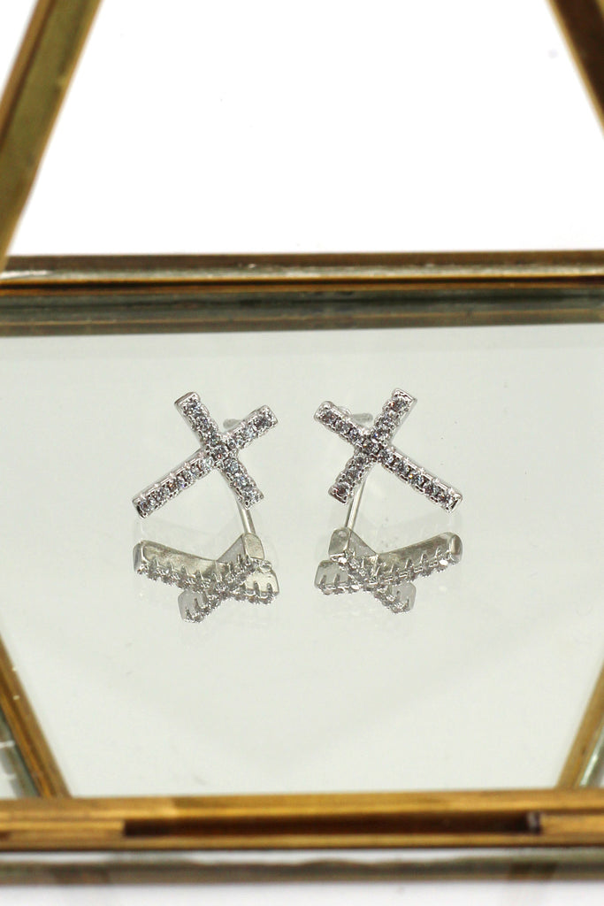 micro-set crystal cross necklace earrings set