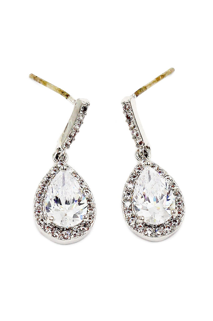 elegant crystal droplets silver necklace earring set