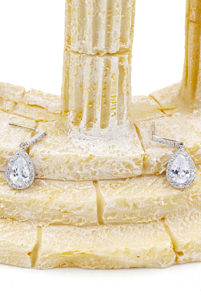 elegant crystal droplets silver necklace earring set