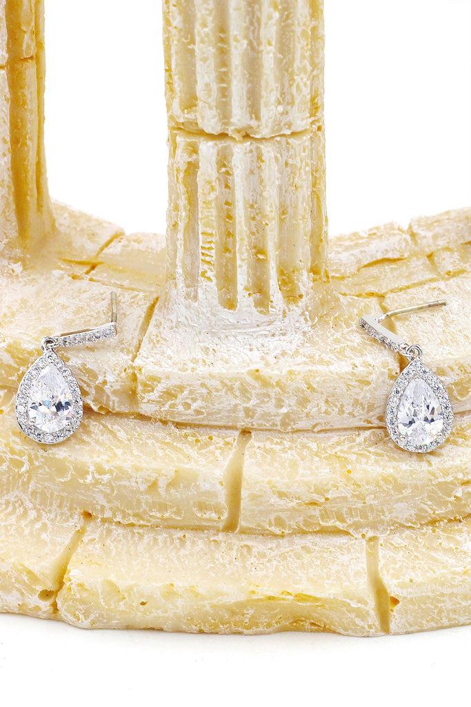 elegant crystal droplets silver necklace earring set