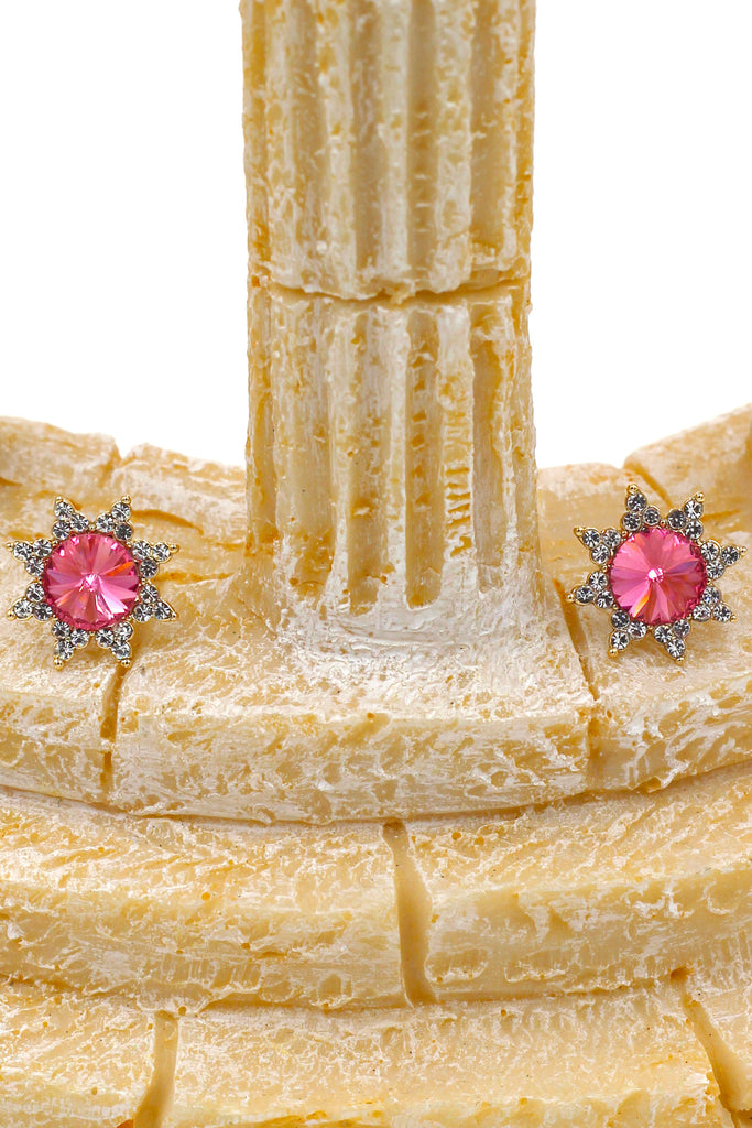 Fashion colorful crystal pink necklace earrings set