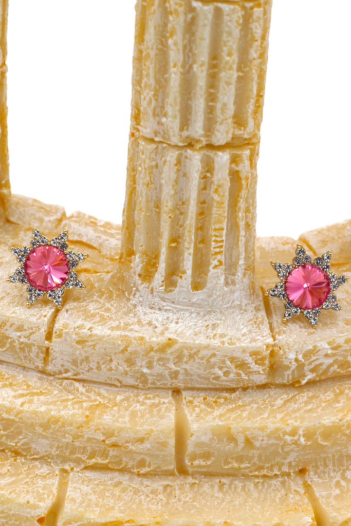 Fashion colorful crystal pink necklace earrings set