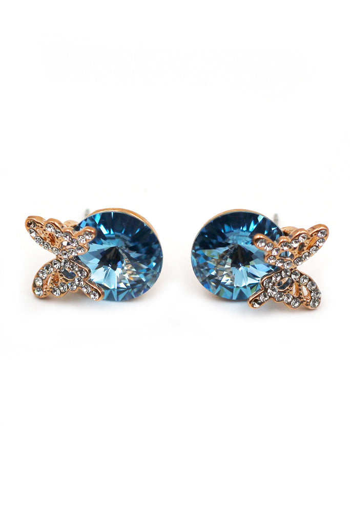 Silver Butterfly Crystal Earrings Ring Set