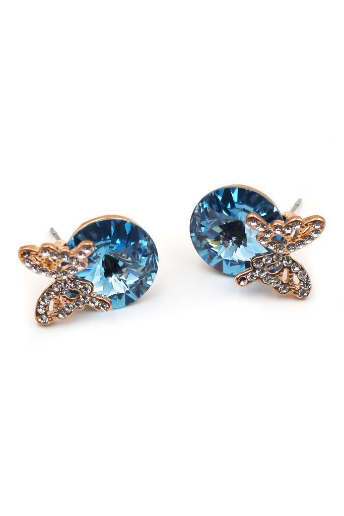 Silver Butterfly Crystal Earrings Ring Set