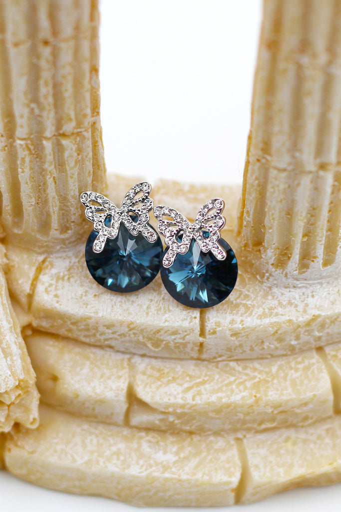 Silver Butterfly Crystal Earrings