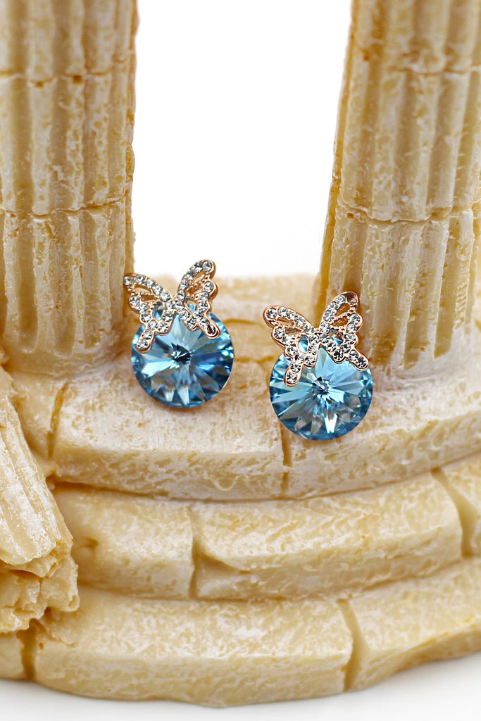 Silver Butterfly Crystal Earrings Ring Set