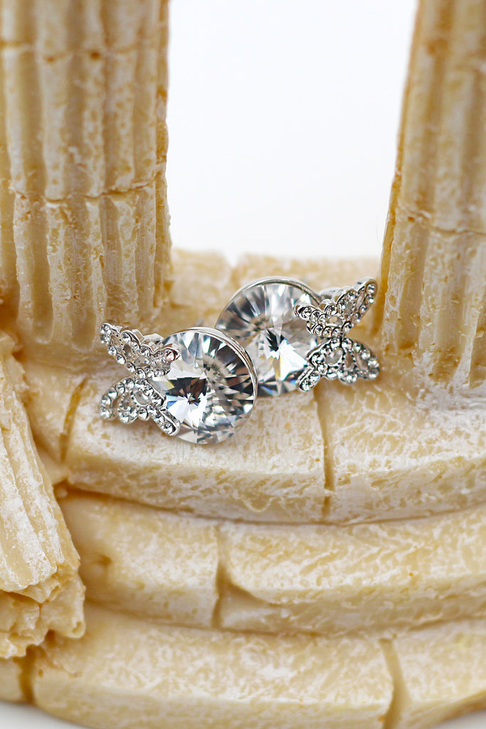 Silver Butterfly Crystal Earrings